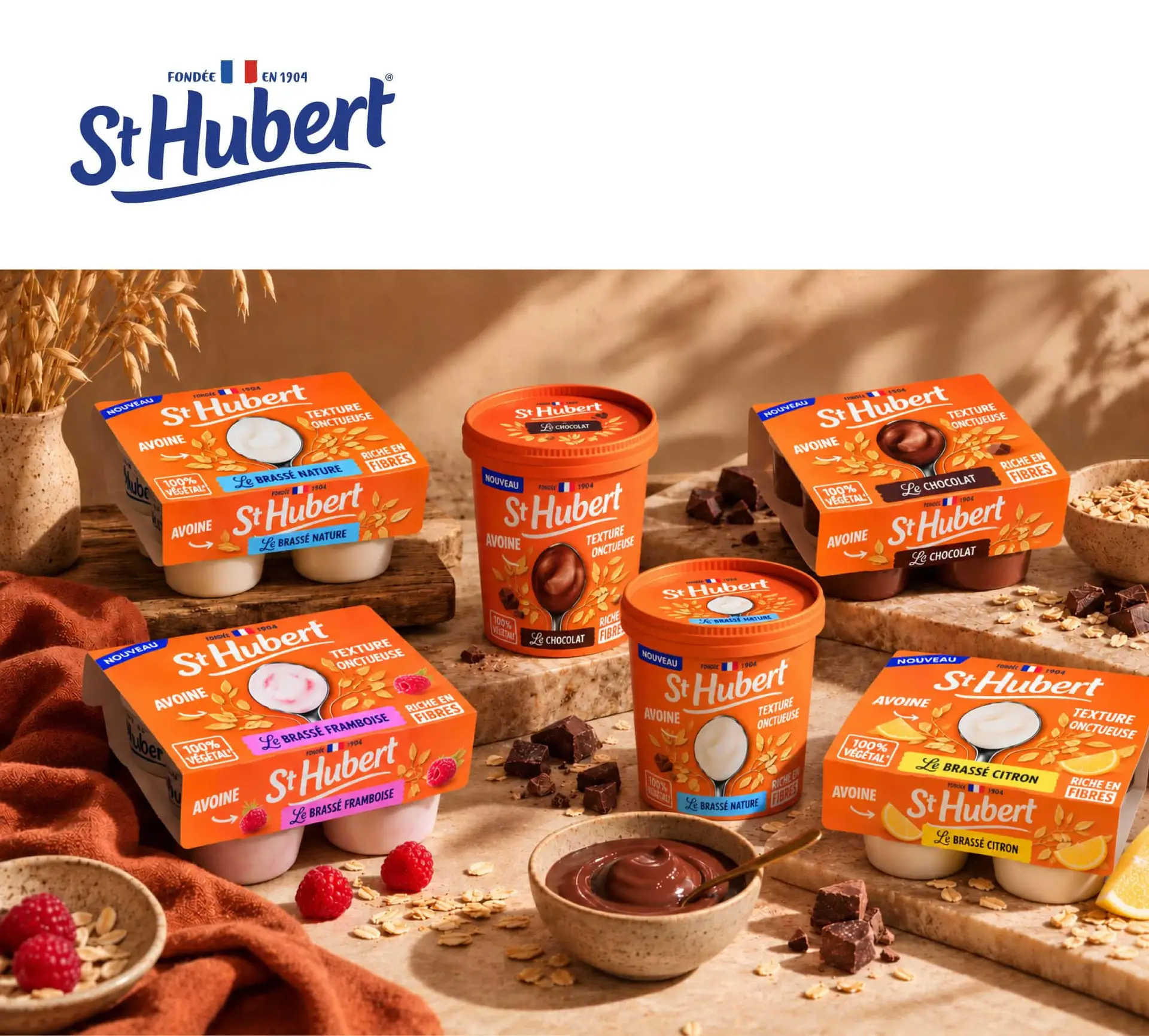 Packagings de la gamme St-Hubert végétal Avoine